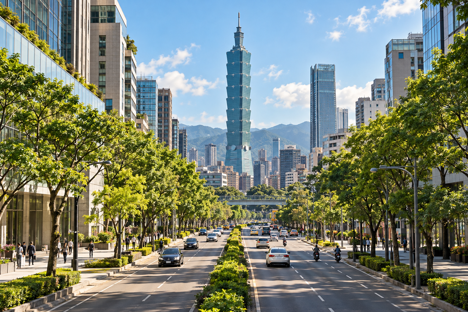 台北城市街道与台北101地标